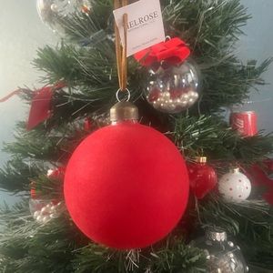 Velvet / Flocked 6ct. 3" & 4" Red Glass Ball Ornaments